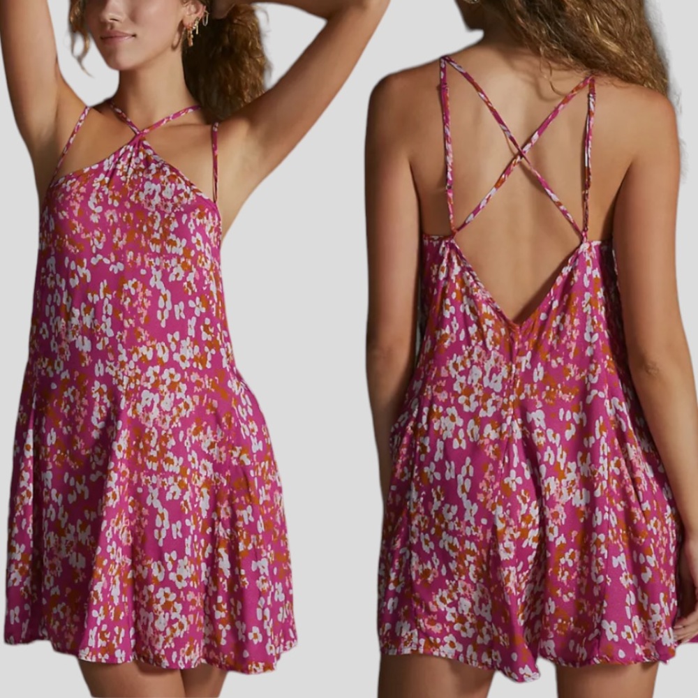 Anthropologie Sheer Floral Print Mini Dress Size S